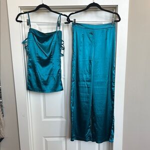 Teal Satin Camisole and Pants Set